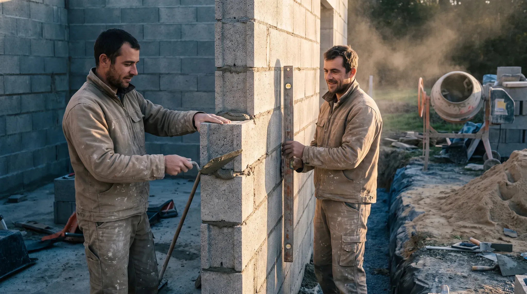 Illustration : chantier de maçonnerie